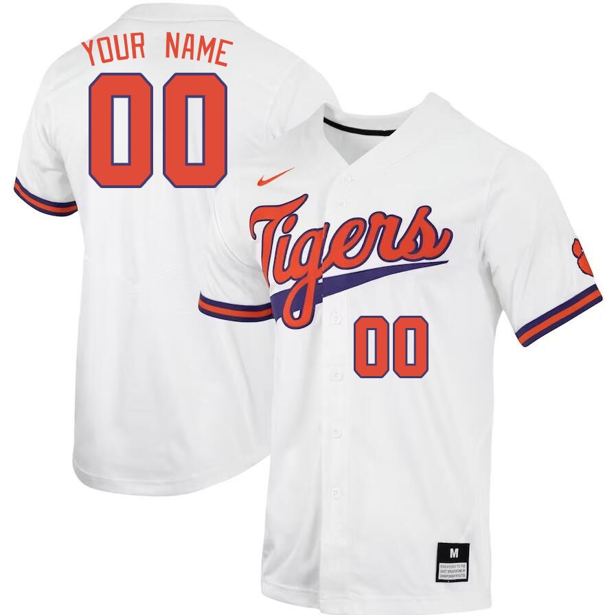 Custom Clemson Tigers Name And Number College Baseball Jerseys Stitched-White